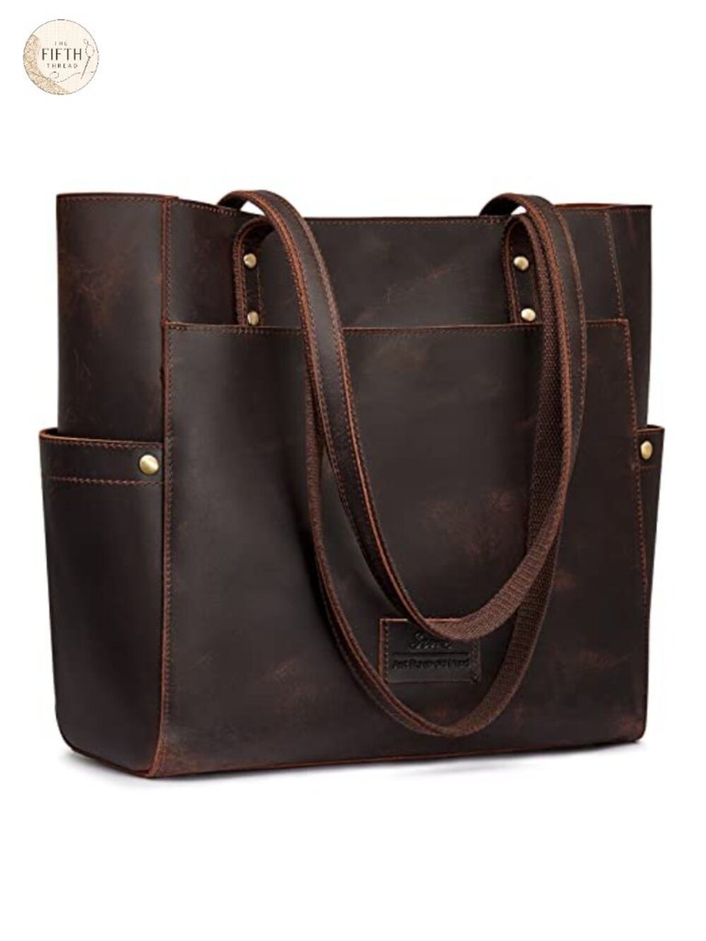 Genuine Leather Large Work Tote Bag with Removable Pouch